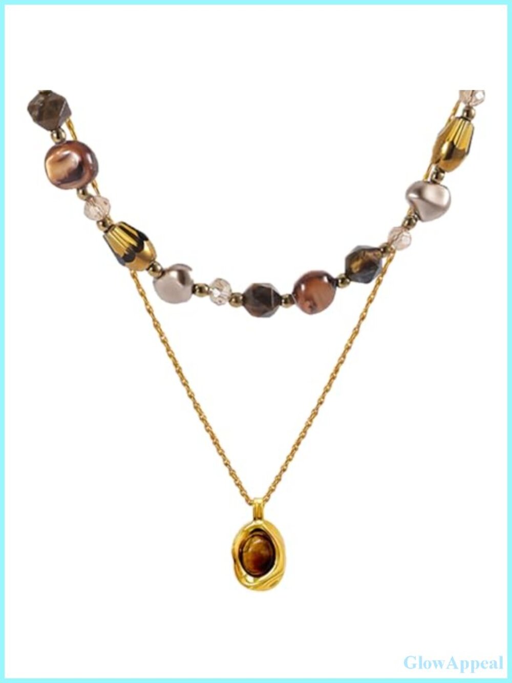 Layered Necklace Set Tiger's Eye Healing Crystal 14K Gold Plated Boho Gift